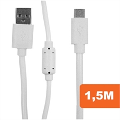 Cabo Dados USB Micro USB V8 - 1,5m - com filtro - Branco